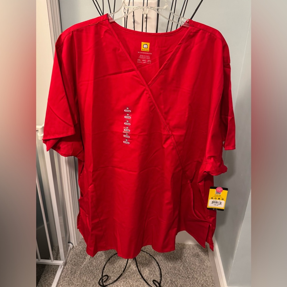 NEW WonderWink Women's Wonderwork Mock Wrap Scrub Top Red 4X 4XL 102 Wink